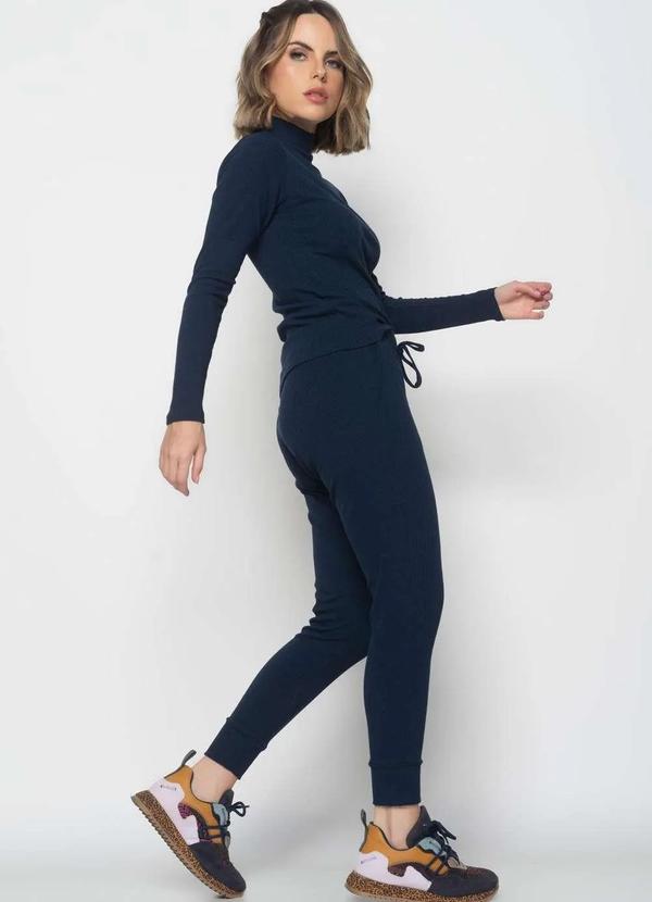 Salvatore Fashion - Conjunto Comfy Bl. Gola Alta M/Longa e Jogger Canelado Azul 2