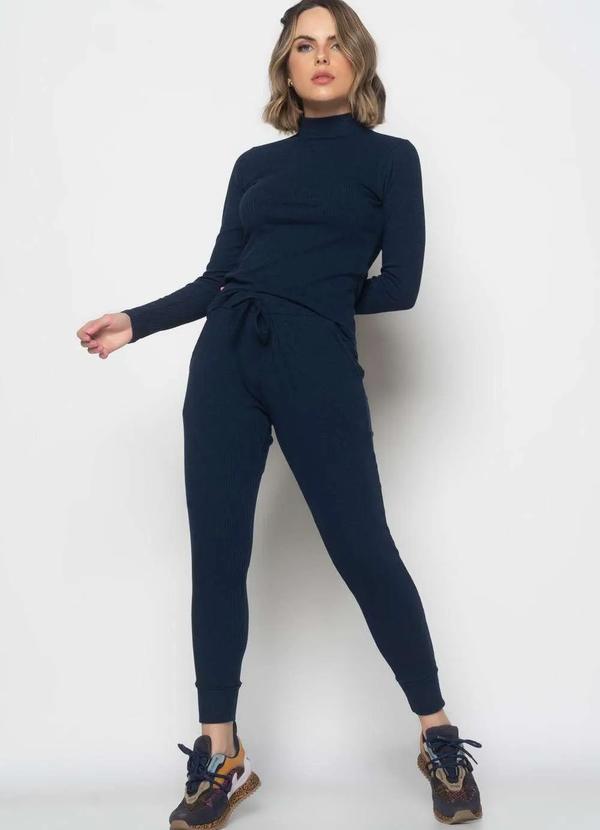 Salvatore Fashion - Conjunto Comfy Bl. Gola Alta M/Longa e Jogger Canelado Azul 3
