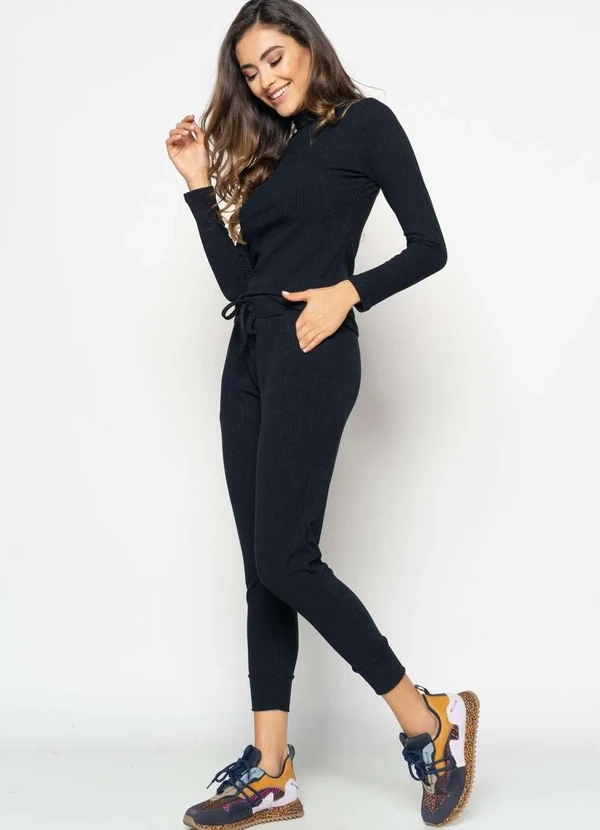 Salvatore Fashion - Conjunto Comfy Bl. Gola Alta M/Longa e Jogger Canelado Preto 2