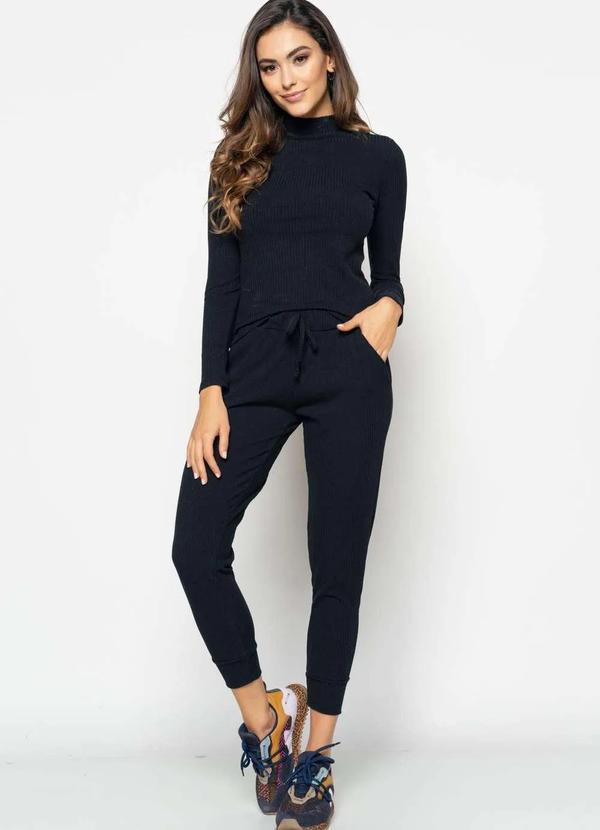 Salvatore Fashion - Conjunto Comfy Bl. Gola Alta M/Longa e Jogger Canelado Preto 4