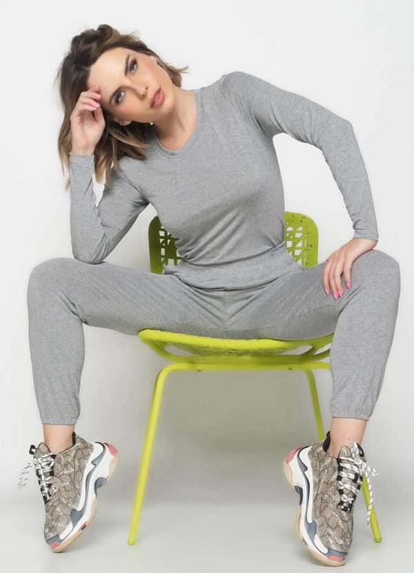 Salvatore Fashion - Conjunto Comfy Blusa M/Longa e Jogger Recorte Malha Cinza