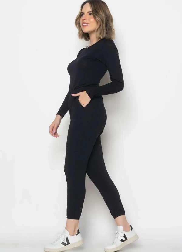 Salvatore Fashion - Conjunto Comfy Blusa M/Longa e Jogger Recorte Malha Preto 2