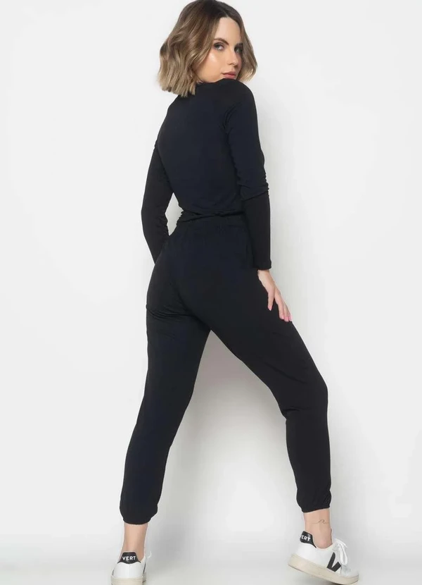 Salvatore Fashion - Conjunto Comfy Blusa M/Longa e Jogger Recorte Malha Preto 4