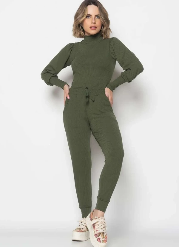 Salvatore Fashion - Conjunto Comfy Blusa Princesa M/Longa e Jogger Canelada Verde 4