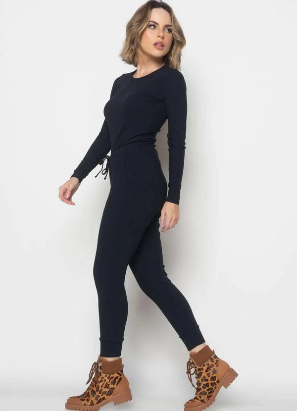 Salvatore Fashion - Conjunto Comfy com Blusa Manga Longa e Jogger Canelada Fashion Preto 2