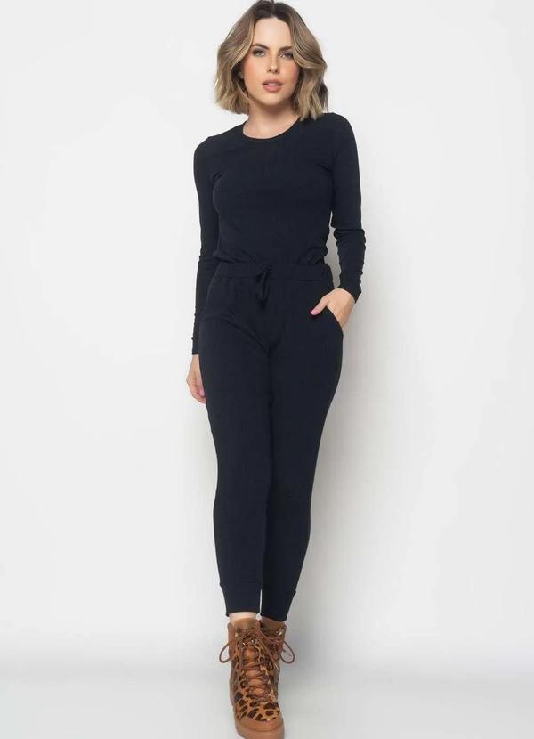 Salvatore Fashion - Conjunto Comfy com Blusa Manga Longa e Jogger Canelada Fashion Preto 3