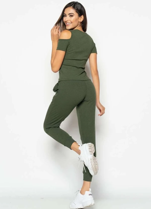 Salvatore Fashion - Conjunto Comfy com Blusa Ombro Vazado e Jogger Canelada  Fashion Verde 4