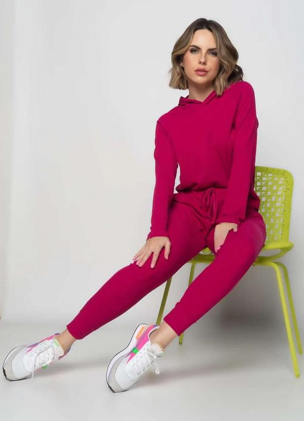Salvatore Fashion - Conjunto Comfy com Casaco Capuz e Jogger Canelado Fashion Rosa