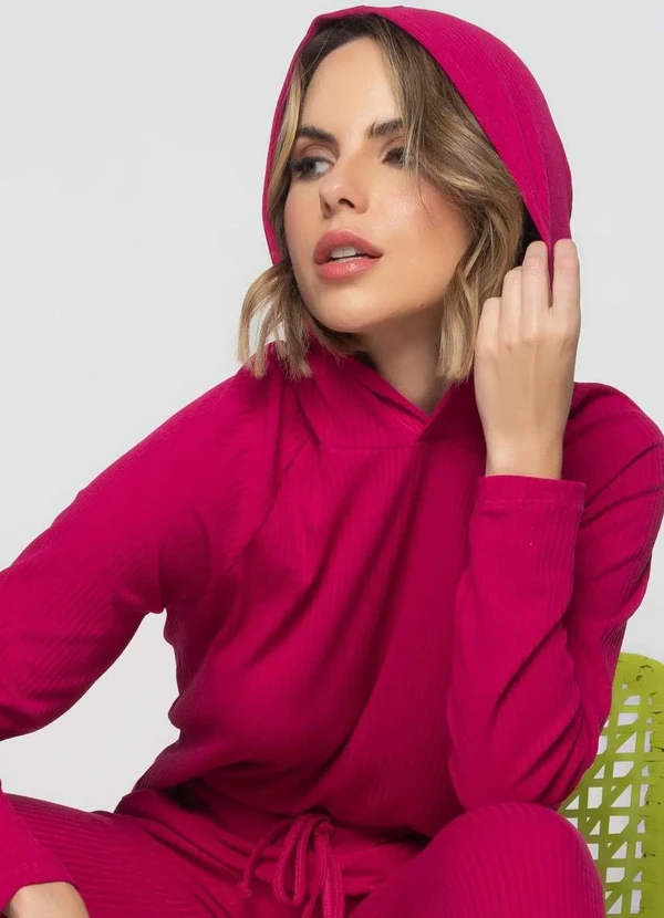 Salvatore Fashion - Conjunto Comfy com Casaco Capuz e Jogger Canelado  Fashion Rosa 3