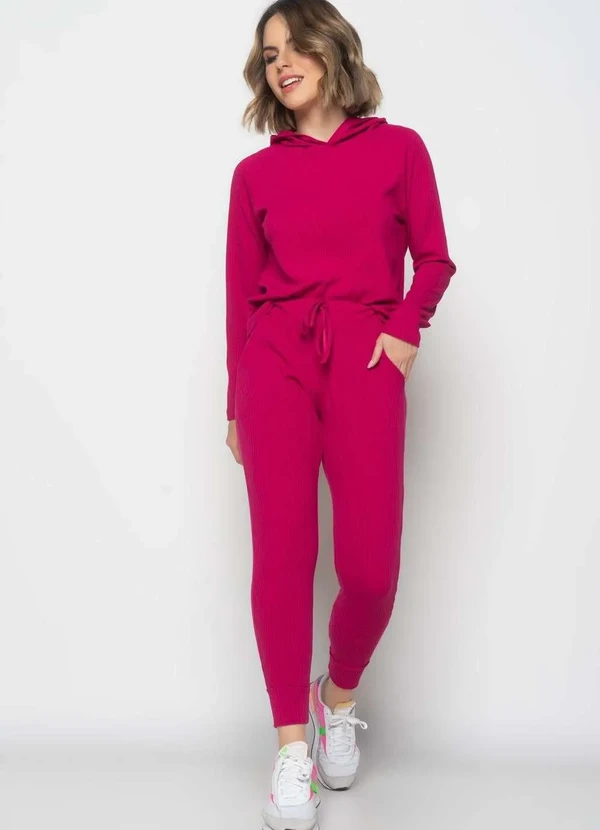 Salvatore Fashion - Conjunto Comfy com Casaco Capuz e Jogger Canelado  Fashion Rosa 4