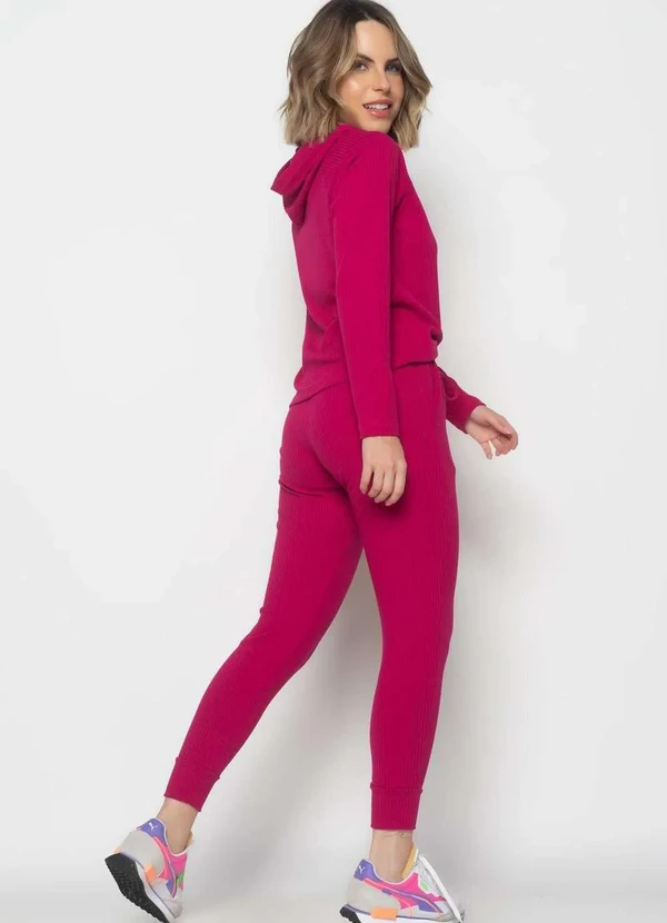Salvatore Fashion - Conjunto Comfy com Casaco Capuz e Jogger Canelado  Fashion Rosa 5
