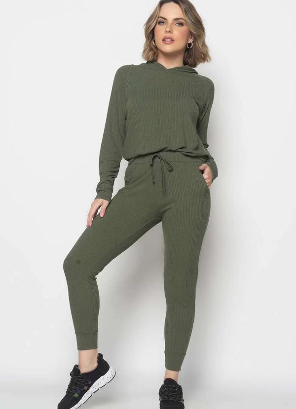 Salvatore Fashion - Conjunto Comfy com Casaco Capuz e Jogger Canelado Fashion Verde