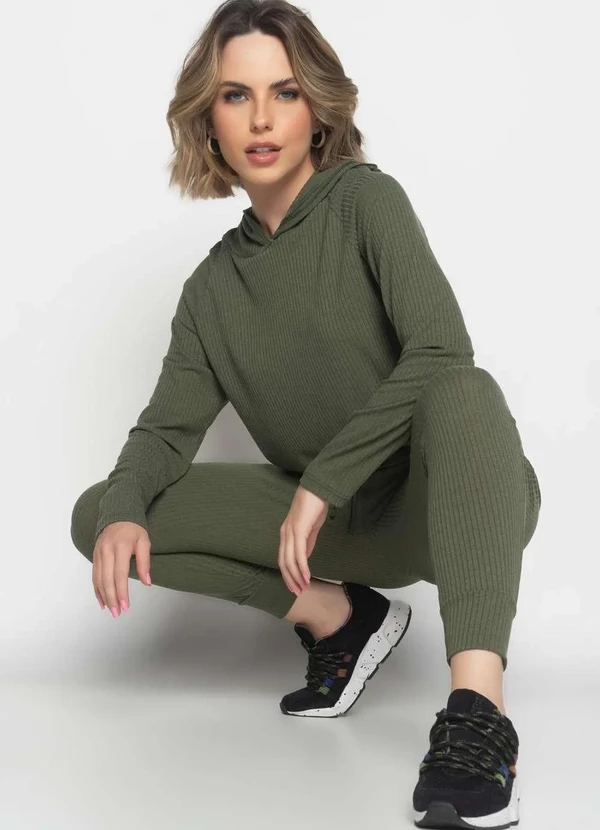 Salvatore Fashion - Conjunto Comfy com Casaco Capuz e Jogger Canelado  Fashion Verde 2