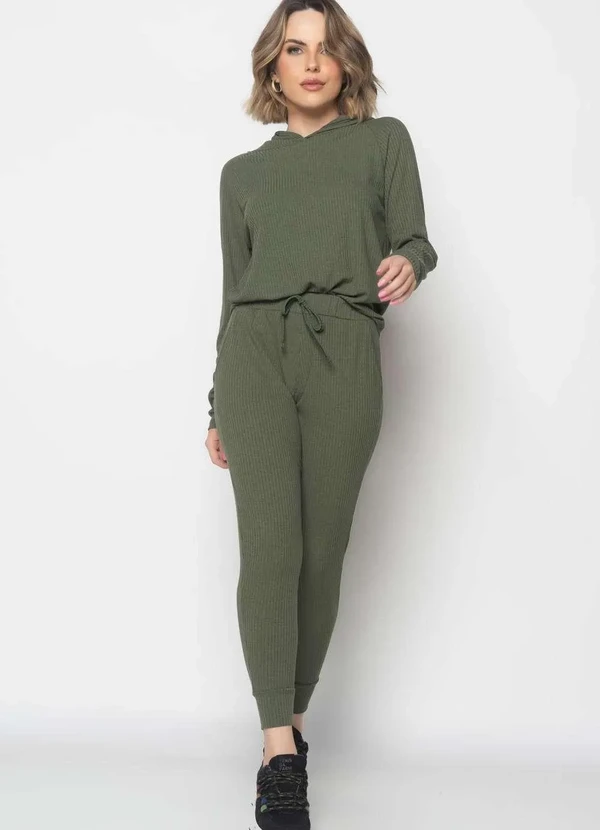 Salvatore Fashion - Conjunto Comfy com Casaco Capuz e Jogger Canelado  Fashion Verde 4