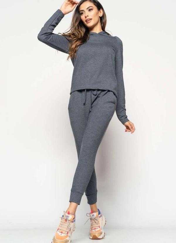 Salvatore Fashion - Conjunto de Moletinho Feminino com Casaco Capuz e Calça Jogger Cinza