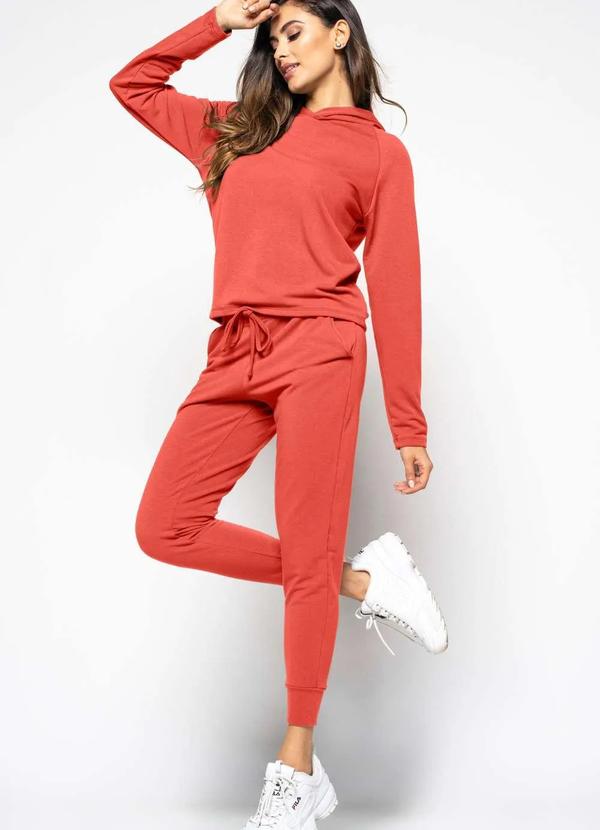 Salvatore Fashion - Conjunto de Moletinho Feminino com Casaco Capuz e Calça Jogger Laranja