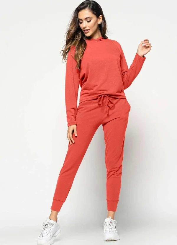 Salvatore Fashion - Conjunto de Moletinho Feminino com Casaco Capuz e Calça Jogger Laranja 2