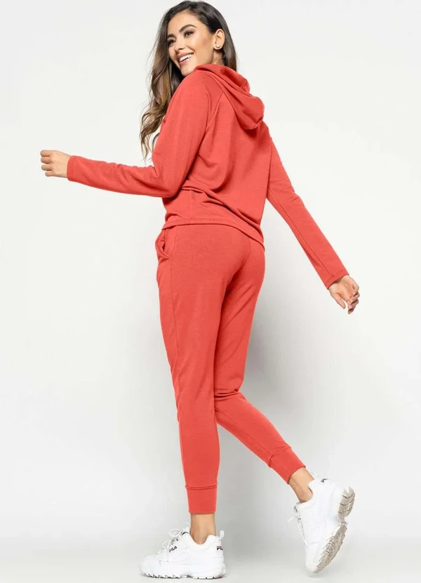 Salvatore Fashion - Conjunto de Moletinho Feminino com Casaco Capuz e Calça Jogger Laranja 4