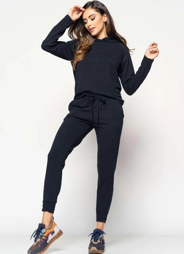 Salvatore Fashion - Conjunto de Moletinho Feminino com Casaco Capuz e Calça Jogger Preto