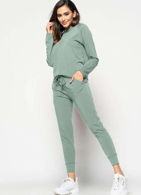 Salvatore Fashion - Conjunto de Moletinho Feminino com Casaco Capuz e Calça Jogger Verde