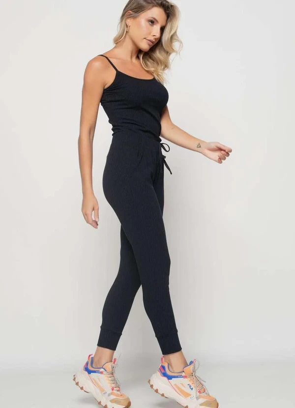 Salvatore Fashion - Conjunto Comfy com Regata Alcinha e Jogger Canelada Fashion Preto 3