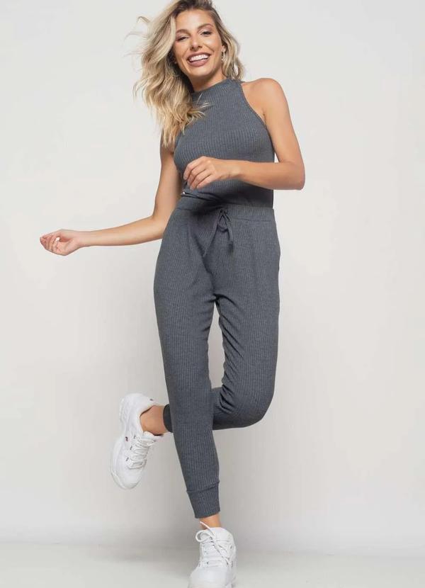 Salvatore Fashion - Conjunto Comfy com Regata e Jogger Canelada Fashion Cinza