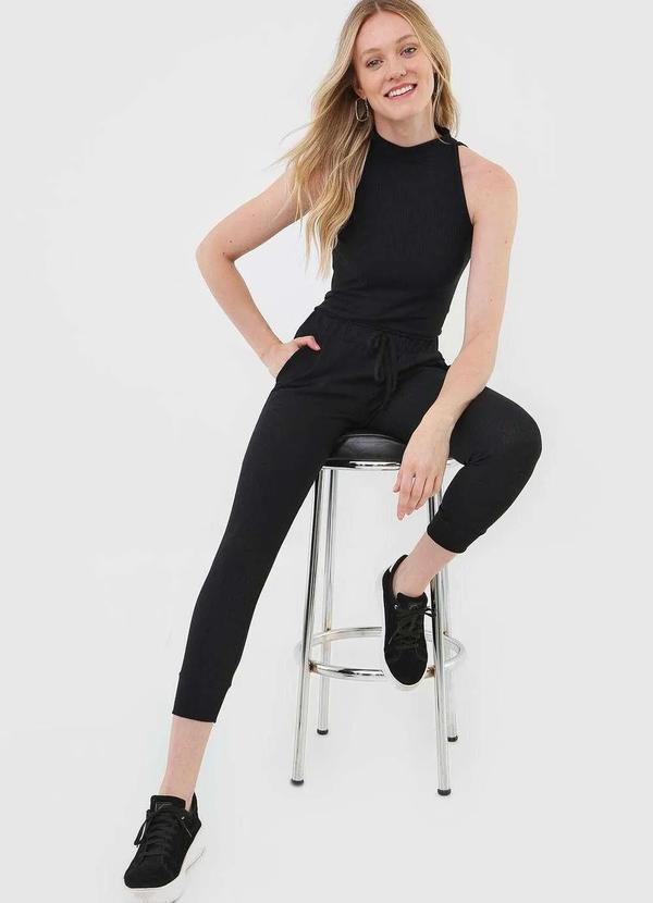 Salvatore Fashion - Conjunto Comfy com Regata e Jogger Canelada Fashion Preto