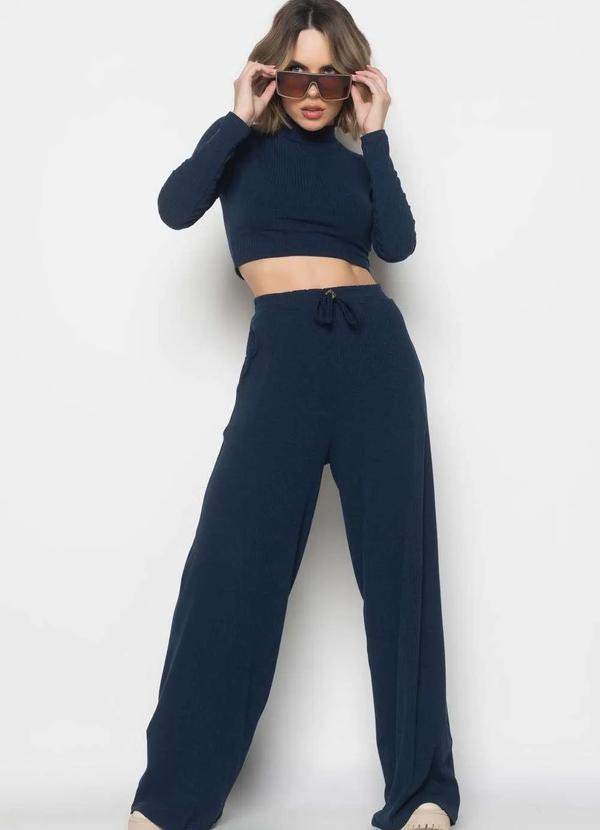 Salvatore Fashion - Conjunto Comfy Cropped M/L e Wide Leg Canelado  Fashion Azul