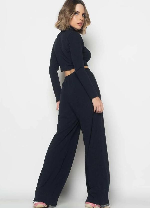 Salvatore Fashion - Conjunto Comfy Cropped M/L e Wide Leg Canelado  Fashion Preto 4