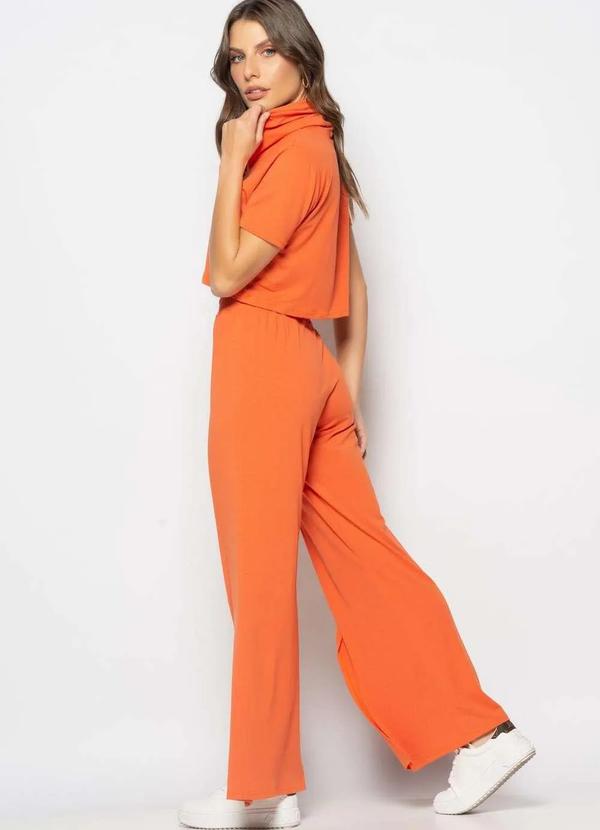 Salvatore Fashion - Conjunto Cropped Golão e Calça Fenda Frontal Malha Laranja 2