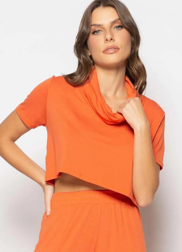 Salvatore Fashion - Conjunto Cropped Golão e Calça Fenda Frontal Malha Laranja 3