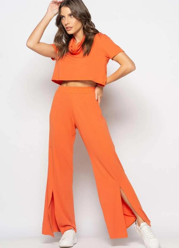 Salvatore Fashion - Conjunto Cropped Golão e Calça Fenda Frontal Malha Laranja 4