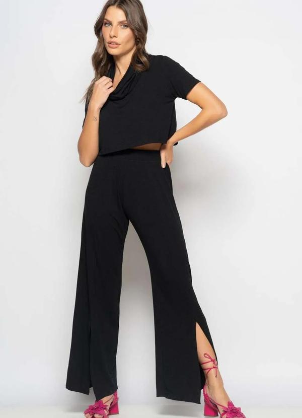 Salvatore Fashion - Conjunto Cropped Golão e Calça Fenda Frontal Malha Preto 3