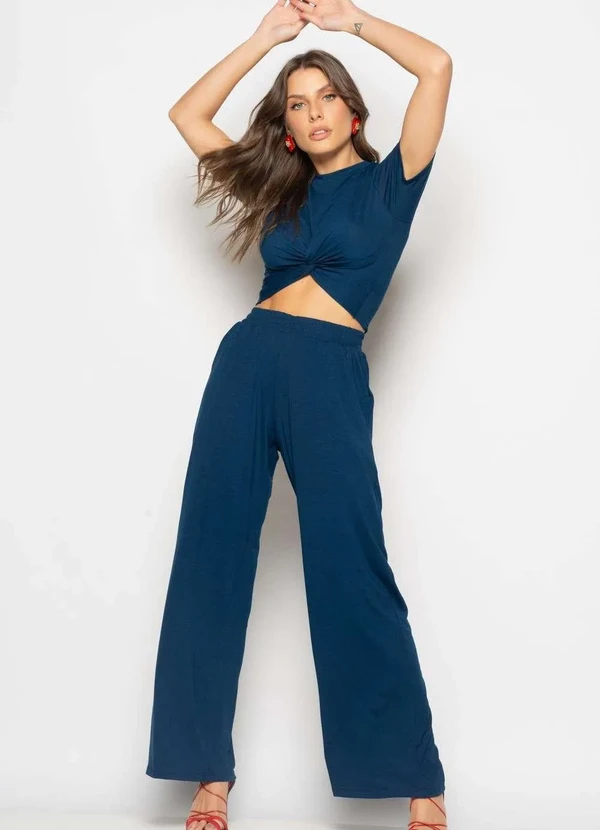 Salvatore Fashion - Conjunto Cropped Nó e Wide Leg Malha Azul 3
