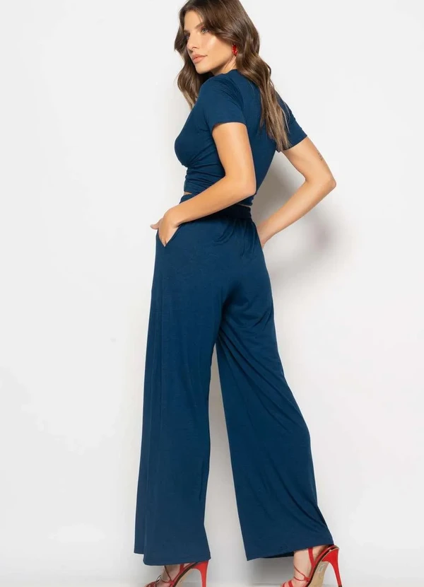 Salvatore Fashion - Conjunto Cropped Nó e Wide Leg Malha Azul 4