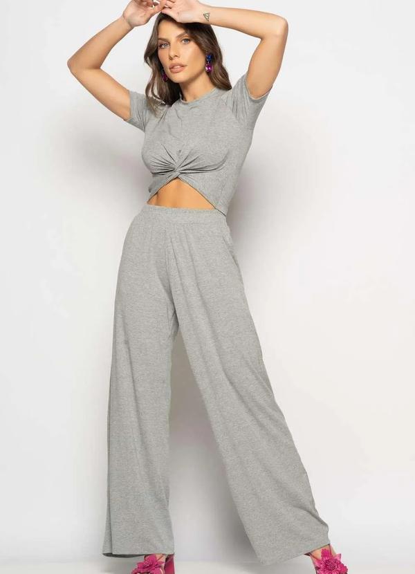 Salvatore Fashion - Conjunto Cropped Nó e Wide Leg Malha Cinza