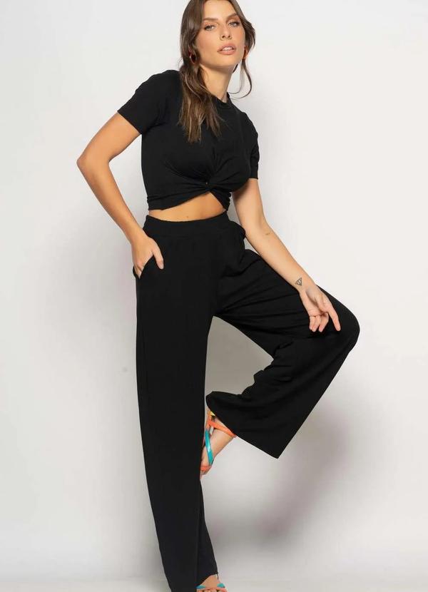 Salvatore Fashion - Conjunto Cropped Nó e Wide Leg Malha Preto 2
