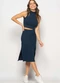 Salvatore Fashion - Conjunto Cropped Regata e Saia Midi Malha Canelada Azul - variação: Azul