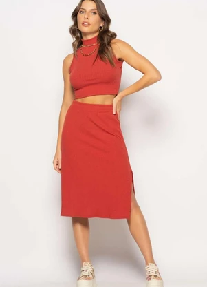 Salvatore Fashion - Conjunto Cropped Regata e Saia Midi Malha Canelada - SALVATORE FASHION