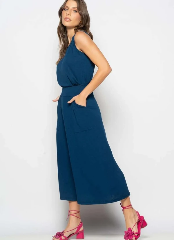 Salvatore Fashion - Conjunto Regata Drapeada e Saia Midi Malha Azul 2