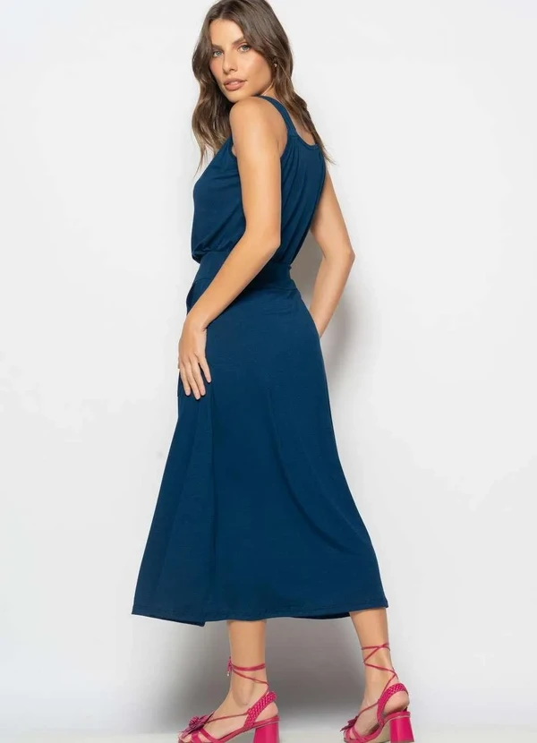 Salvatore Fashion - Conjunto Regata Drapeada e Saia Midi Malha Azul 4