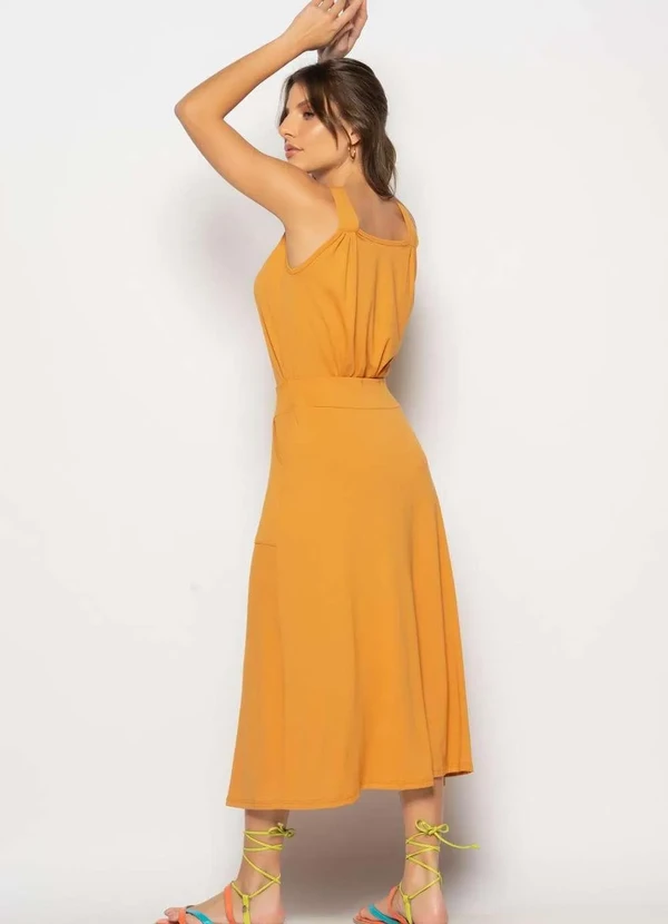 Salvatore Fashion - Conjunto Regata Drapeada e Saia Midi Malha Marrom 2