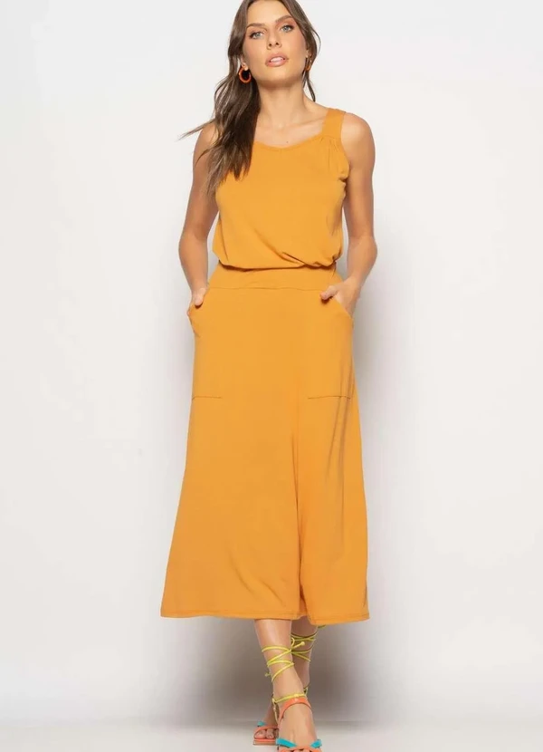 Salvatore Fashion - Conjunto Regata Drapeada e Saia Midi Malha Marrom 3