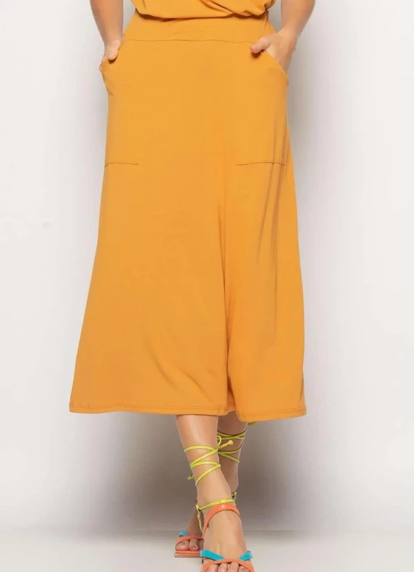 Salvatore Fashion - Conjunto Regata Drapeada e Saia Midi Malha Marrom 6