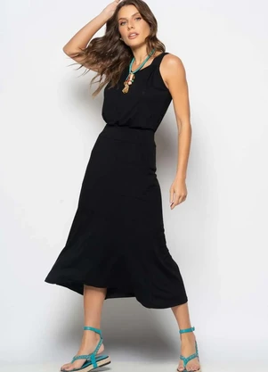 Salvatore Fashion - Conjunto Regata Drapeada e Saia Midi Malha - SALVATORE FASHION