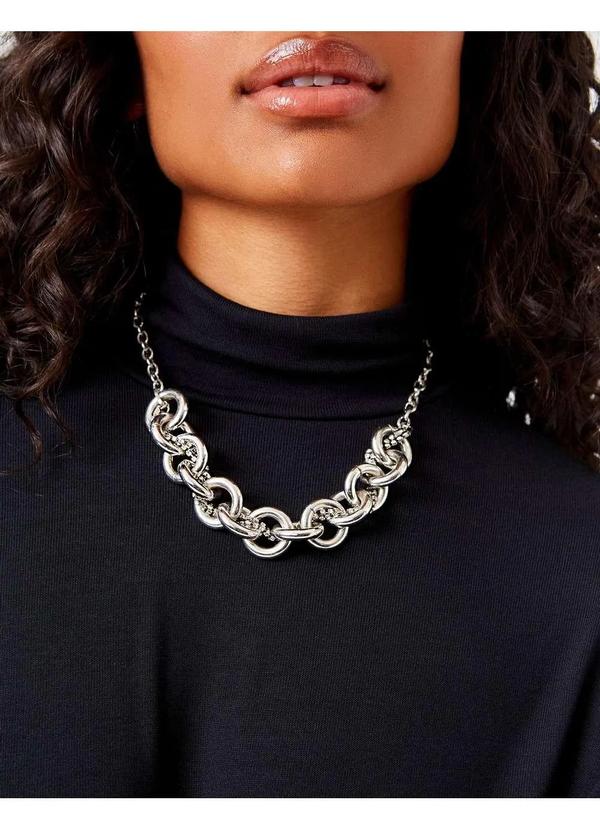 Zinzane - Colar Zinzane Feminino Elos com Strass - Niquel Cinza