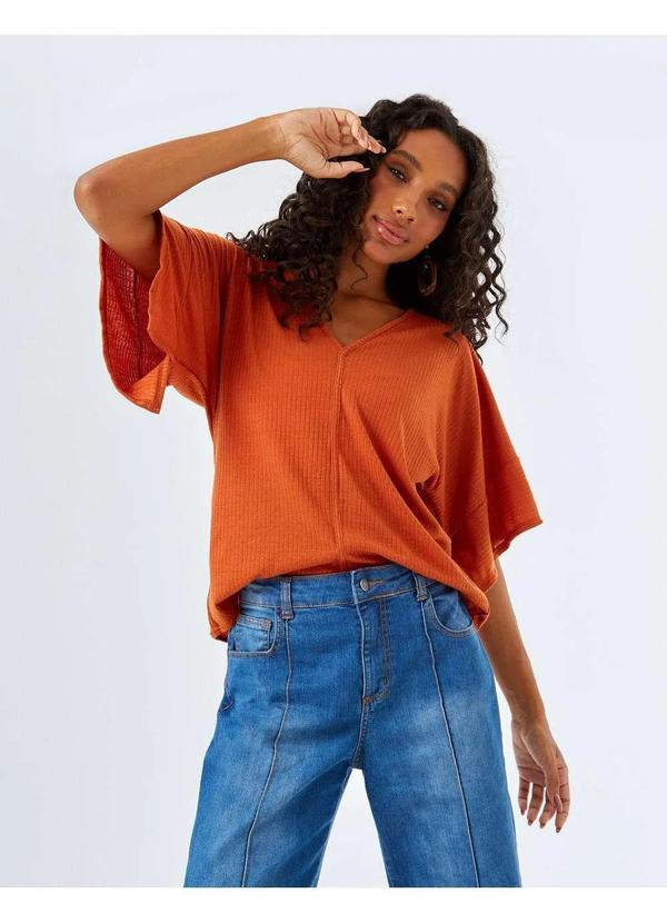 Zinzane - Blusa Zinzane Feminino Claudia Canelado Lisa - Caramelo Queimado Marrom