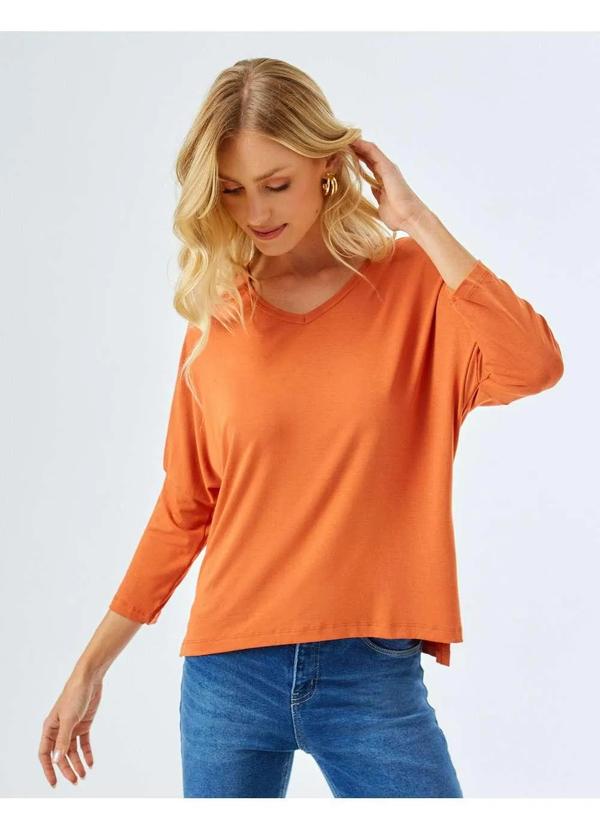 Zinzane - Blusa Zinzane Feminino Manga 7/8 Colors - Ocre Marrom