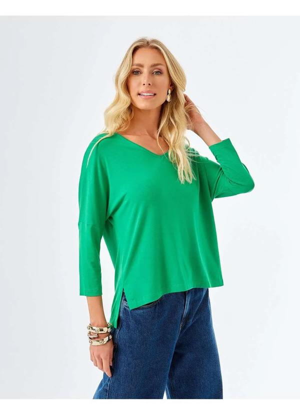 Zinzane - Blusa Zinzane Feminino Manga 7/8 Colors - Verde Bandeira Verde