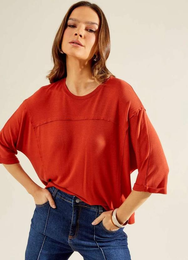 Zinzane - Blusa Zinzane Feminino Recortes Tricot - Telha Laranja
